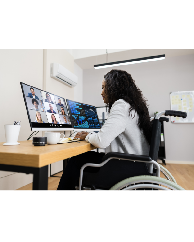 Woman in wheelchair in an online meeting